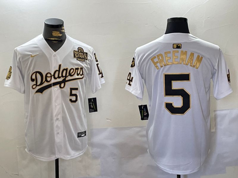 Men Los Angeles Dodgers 5 Freeman White Gold Game 2024 Nike MLB Jersey style 11202